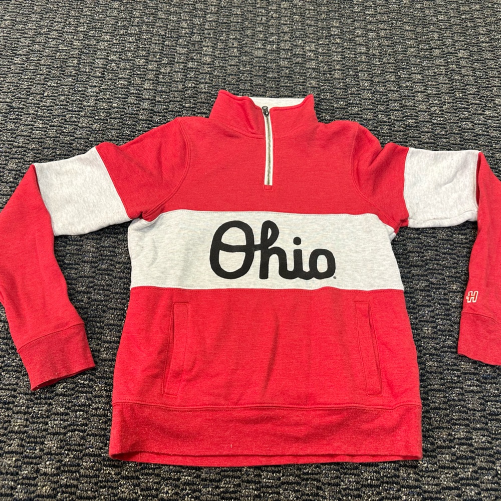 Womens Ohio Red and Gray Homage Long Sleeve quarter zip sweatshirt